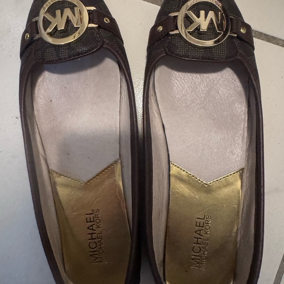 Michael Kors Shoes - Michael Kors Logo Ballet Flats Brown Gold Size 8